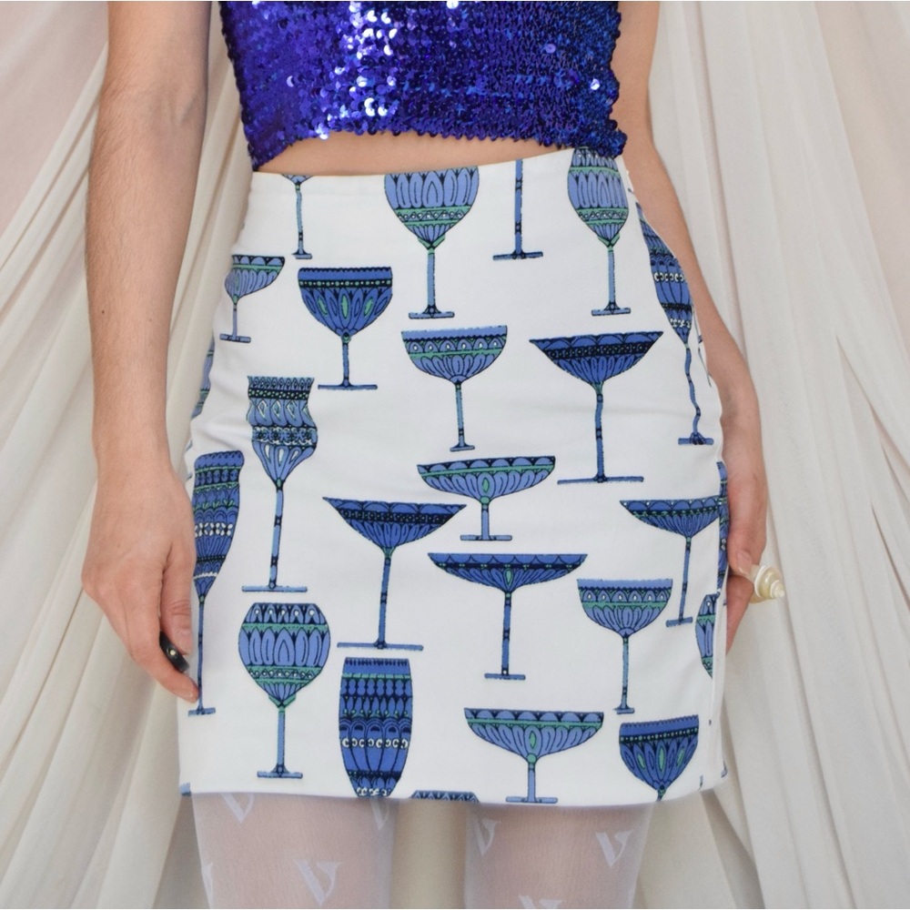 Talbots Blue and White Pattern Mini Pencil Skirt
